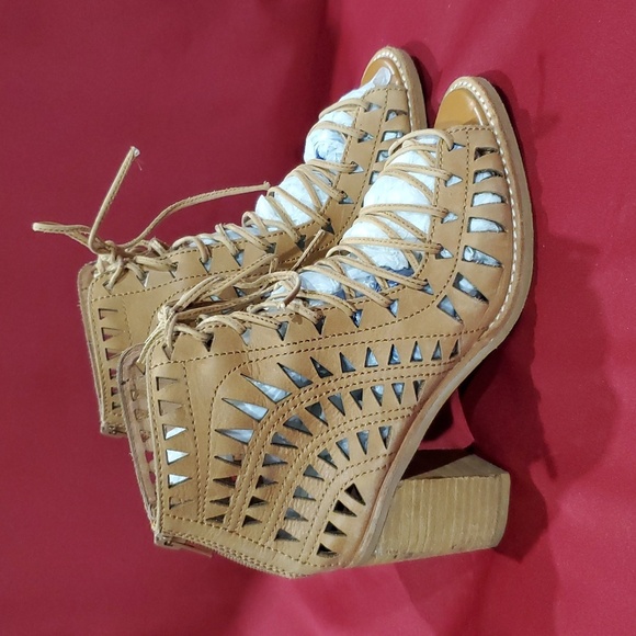 Jeffery campbell leather lace up laser cut heeled open toe shoes - Picture 2 of 8